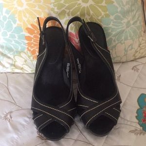 Black chunky heel sling back sandals